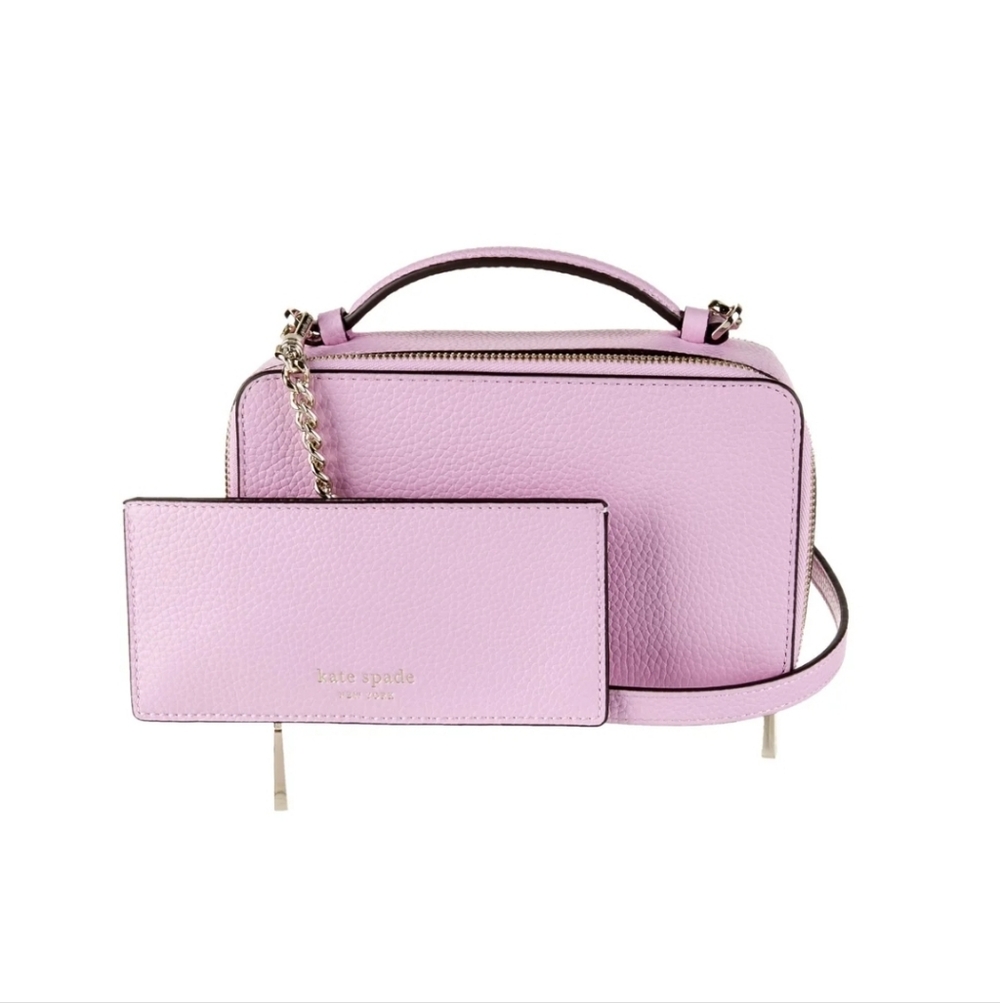 Kate Spade Hudson Double Zip Crossbody Bag Pebble Leather Lavendar Pink